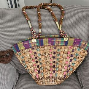 Multicolor Woven Straw Tote Bag
